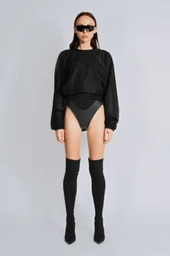 Utility Net Crew Long Sleeve Top - Black